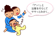 「アッ！」と注意をそらして、ササッとみがく。
