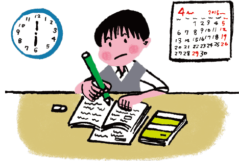時間を意識して勉強に取り組む子どもイラスト