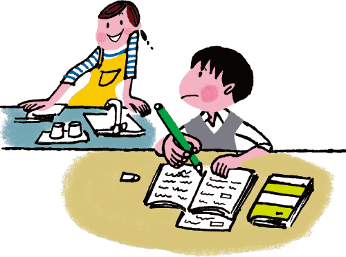 子どもにアドバイスをする母親イラスト