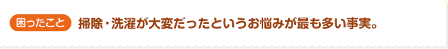 困ったこと 掃除・洗濯が大変だったというお悩みが最も多い事実。