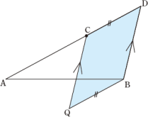 CD=QB,BD=QCとなるような点Qを作図する。